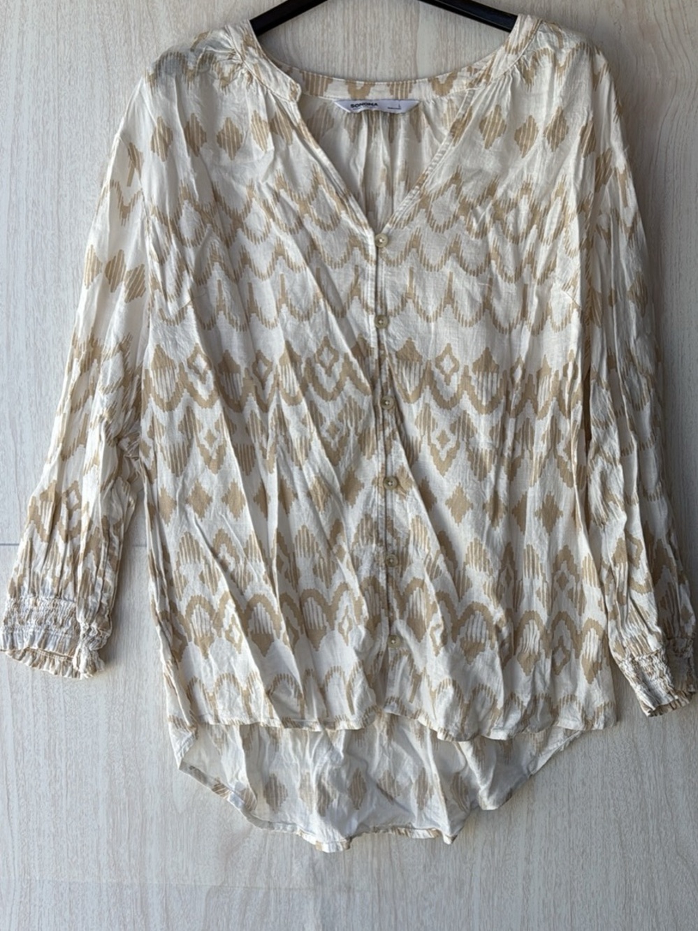 Sonoma Cream Blouse with Tan Ikat Print